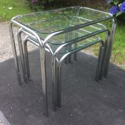 Vintage trundle tables in chrome tubular steel and glass