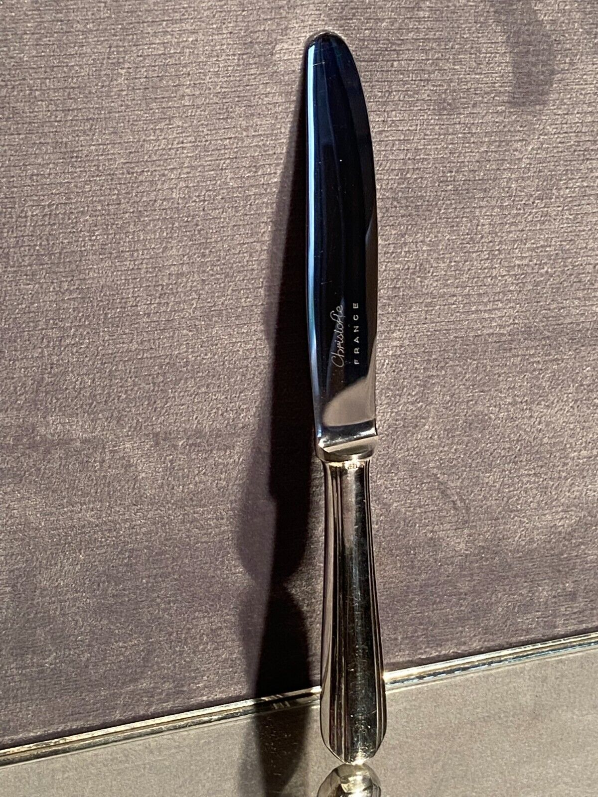 Dessert knife in silver metal signed Christofle model Boréal