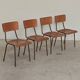 Set of 6 Czech school chairs in metal and wood, Kovona bistro style.