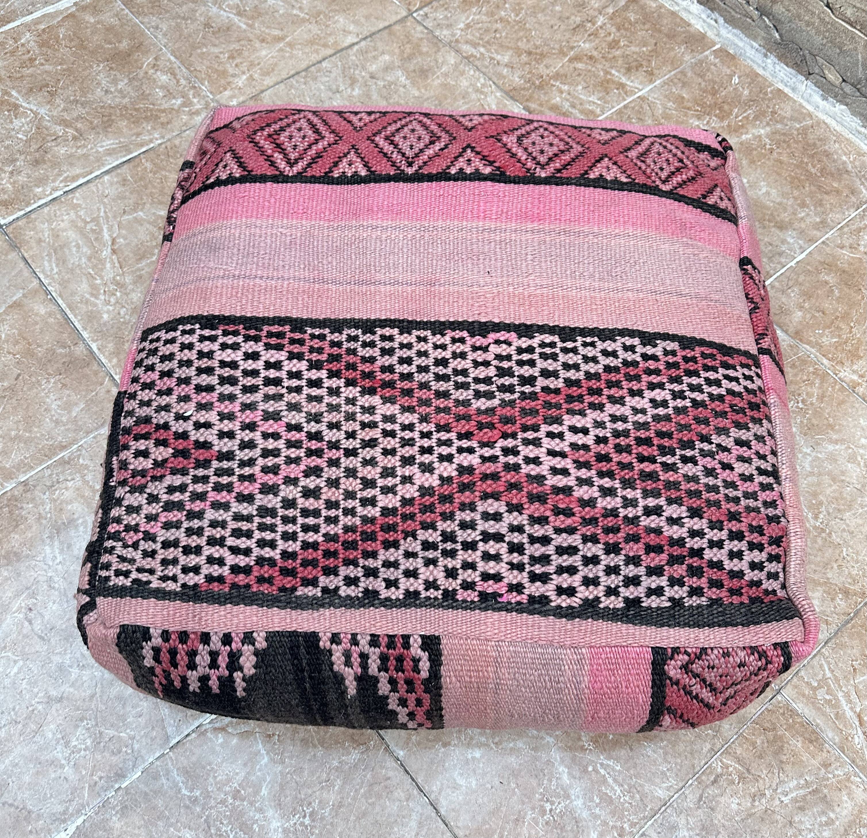 Vintage Berber Kilim Pouf: Handmade Moroccan Floor Cushion