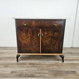 Mahogany burl dressing table with white marble top