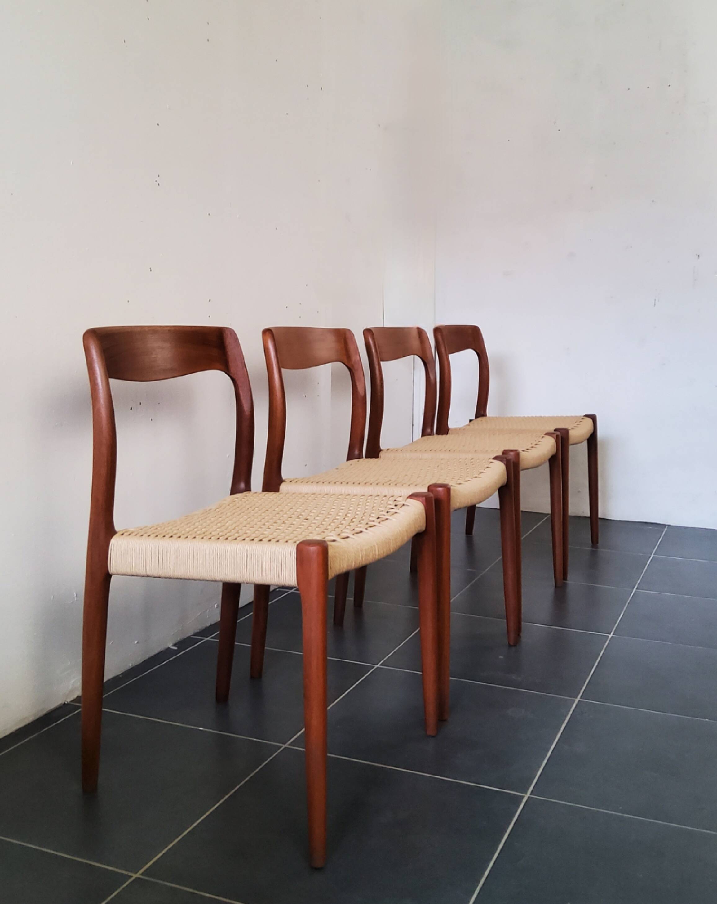 Danish dining chairs in wood and paper cord
