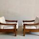 Brutalist Biosca armchairs in stained pine wood, Spain 1960