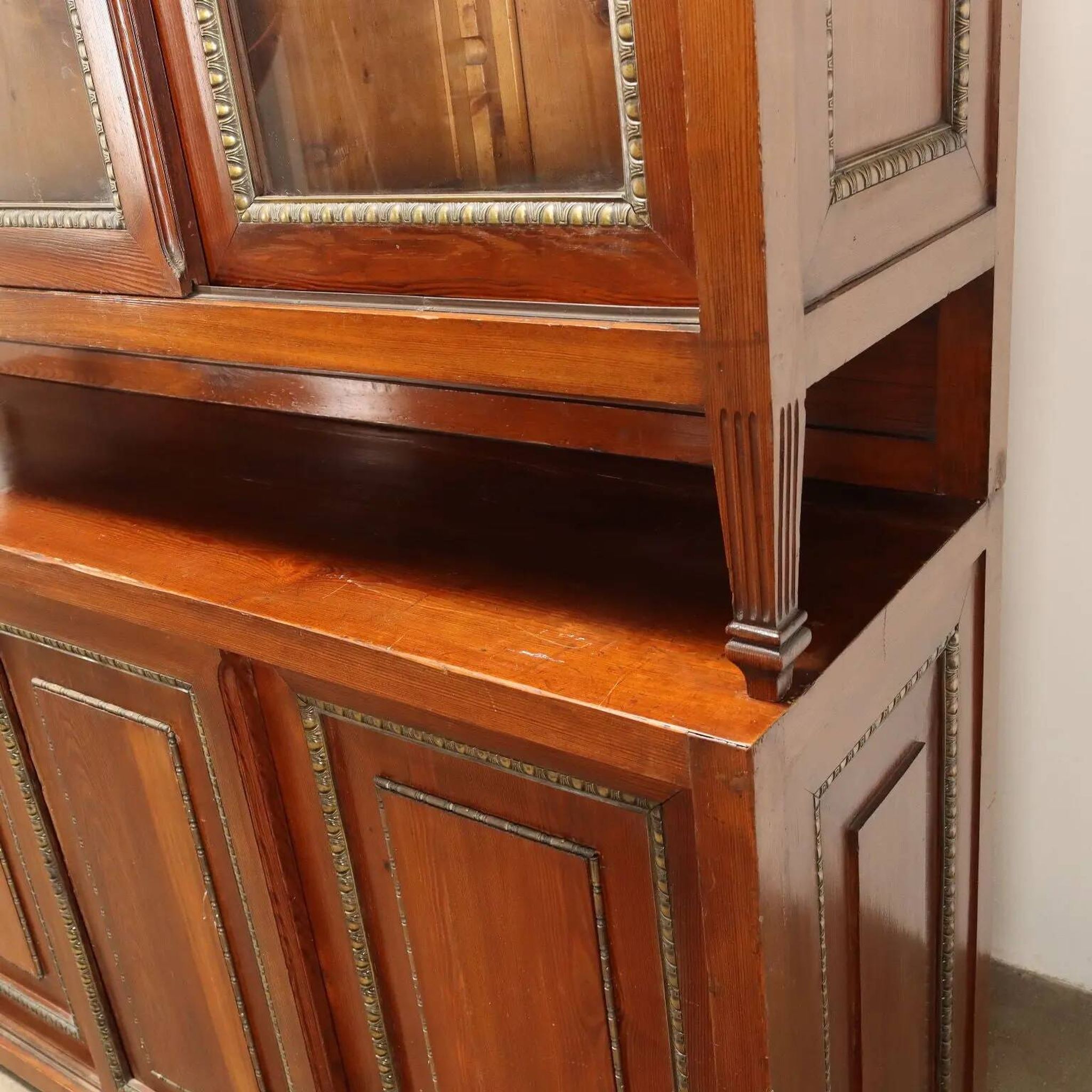 Vintage larch sideboard with sliding metal doors, Italy, 20th century