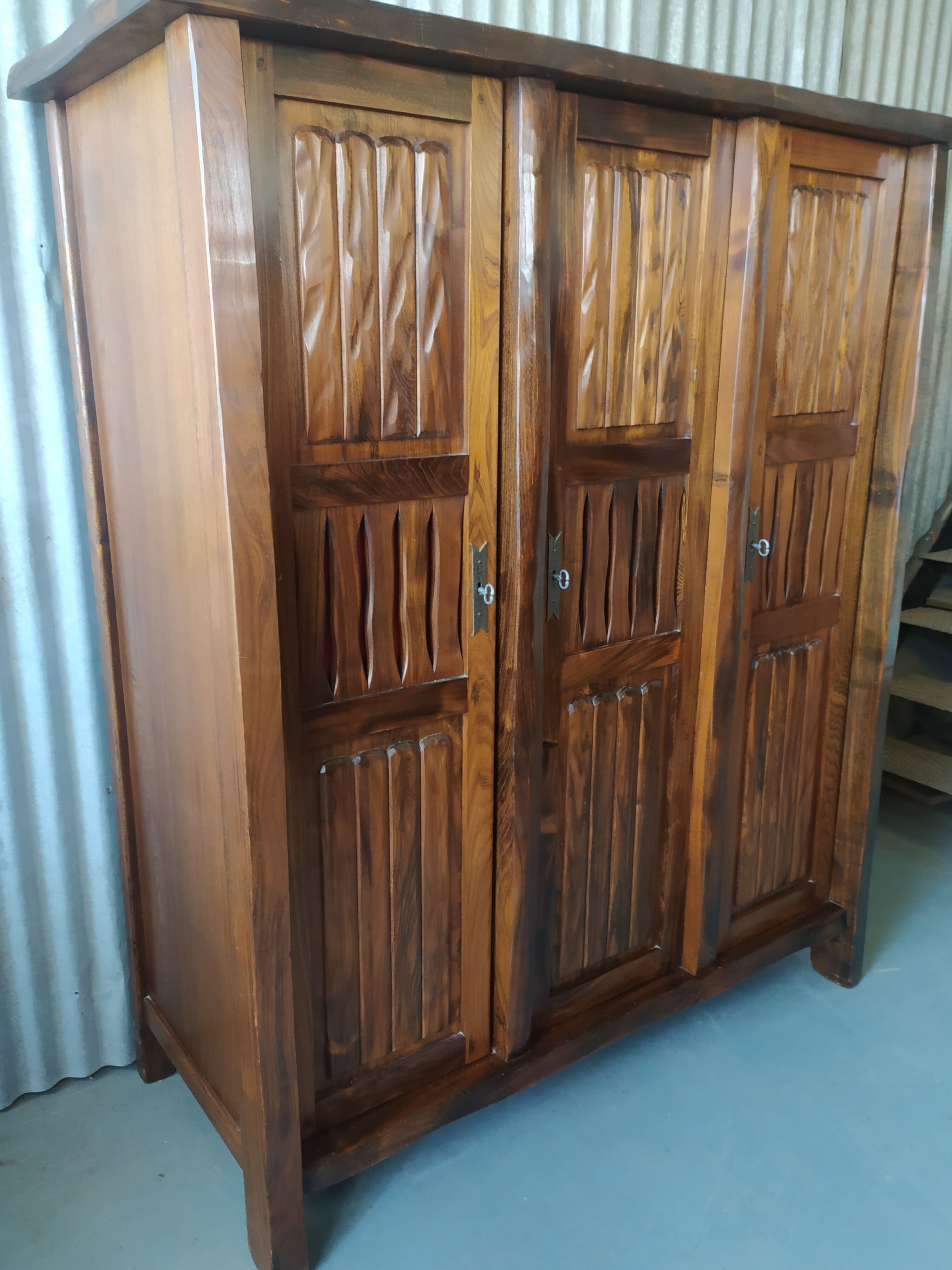 3-door brutalist cabinet in solid elm