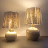 Vintage enamelled stoneware lamp with rope lampshade