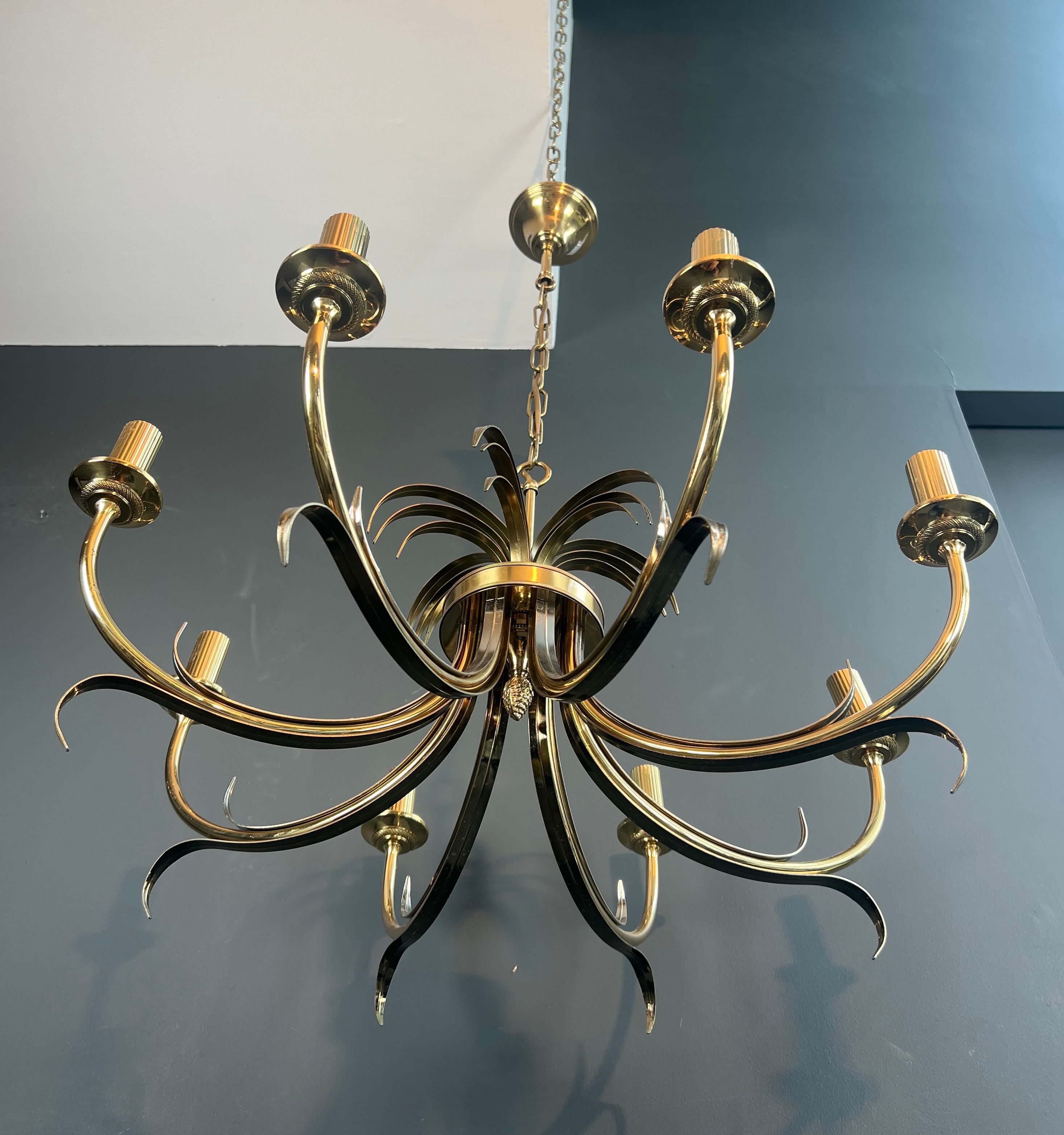 Brushed metal and gold metal pineapple chandelier