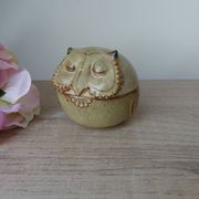 Vintage Japanese pottery owl sugar bowl 1970, zoomorphic owl sugar box