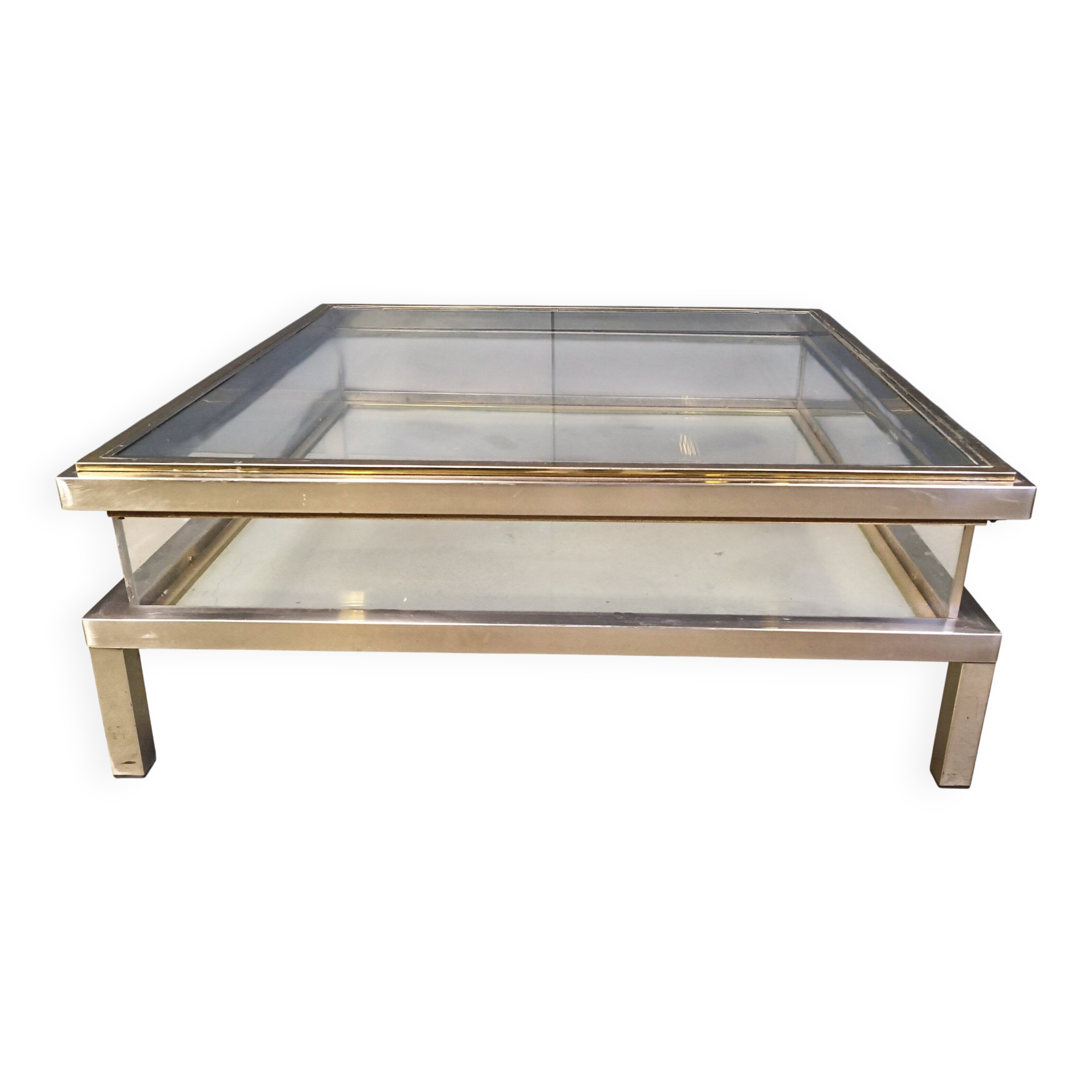 Table basse vintage à plateau coulissant, années 1970