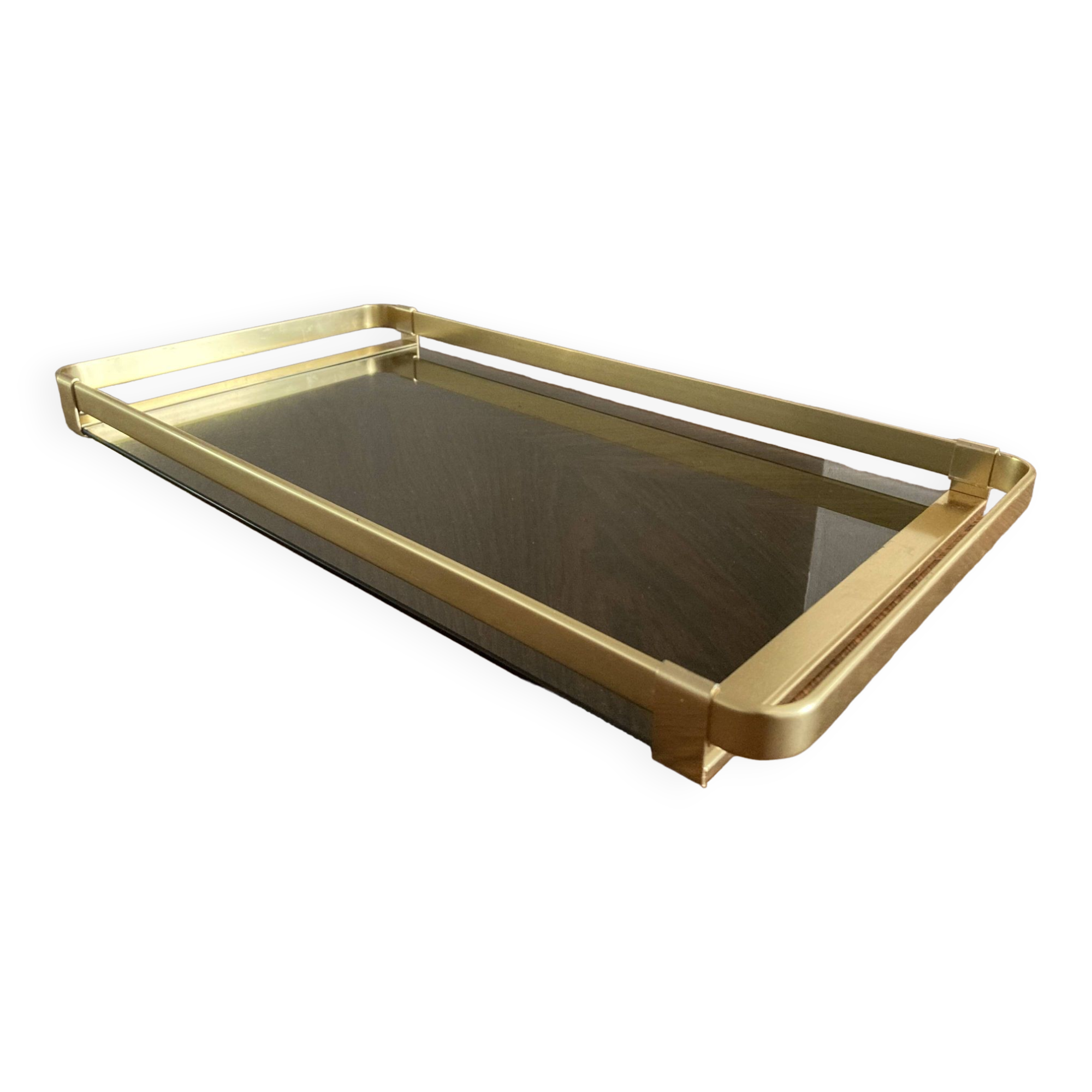 Plateau design aluminium et verre fumé années 70