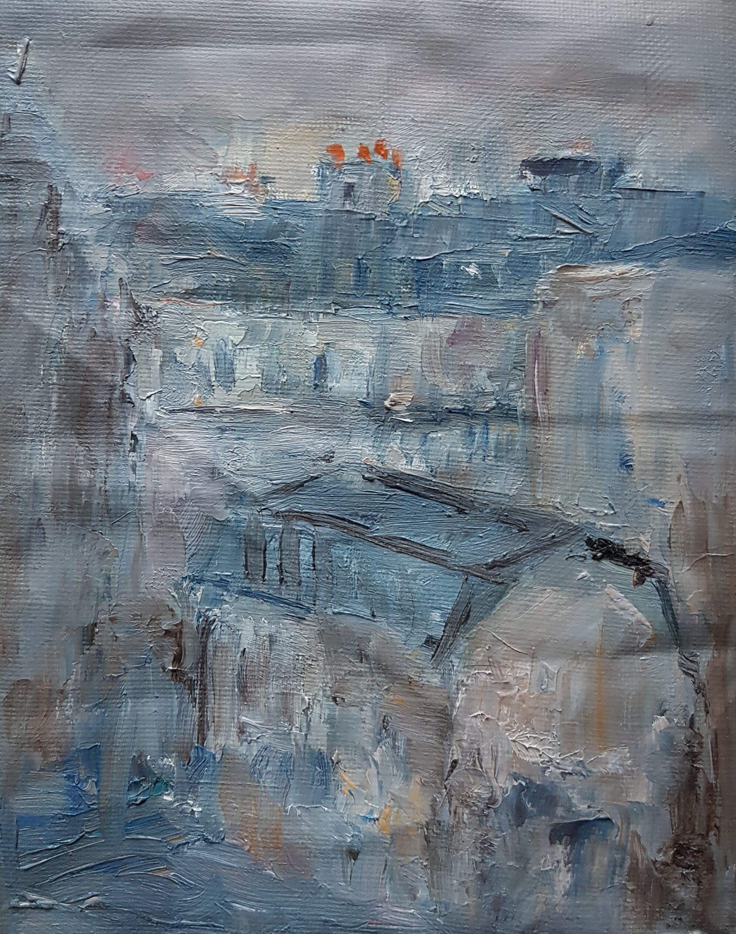 Peinture de Nagao Usui : "Les toits de Paris depuis la fenêtre"