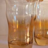 Four iridescent honey blown glass glasses