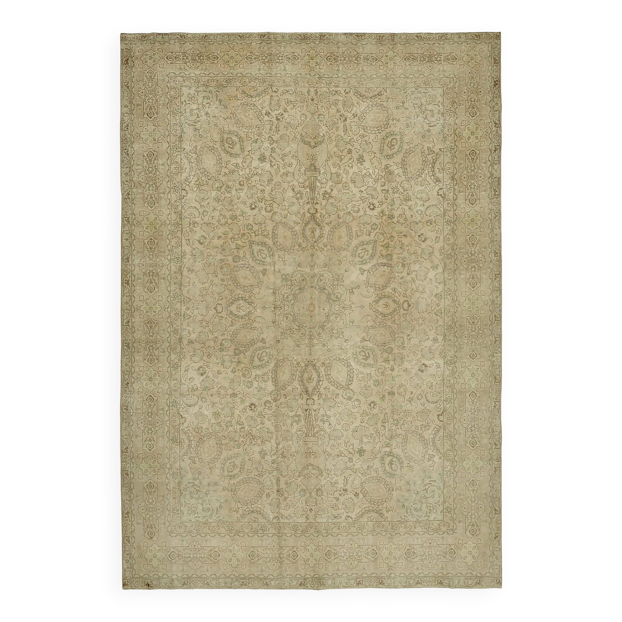 Handmade Oriental Decorative 1980s 245 cm x 349 cm Beige Wool Carpet