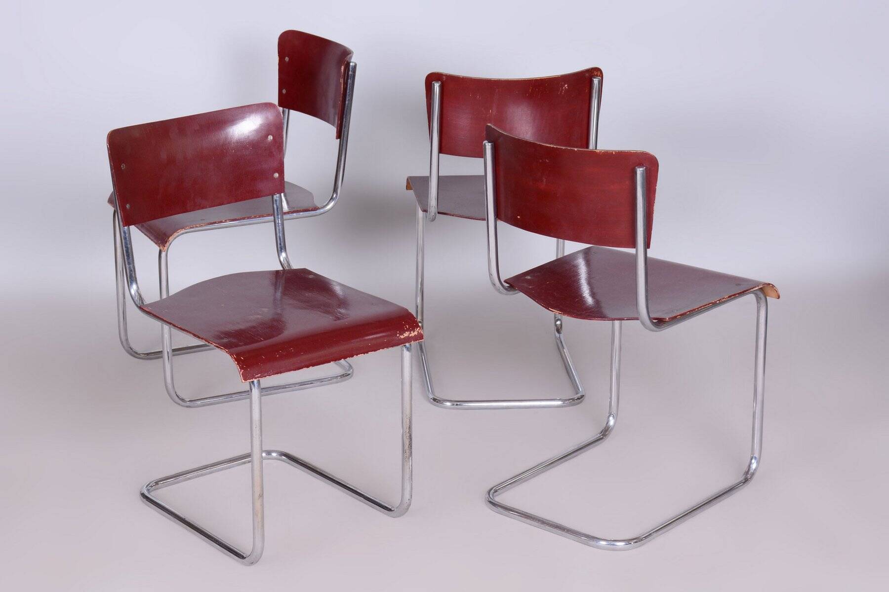 Czech Bauhaus Chrome Dining Table and Chairs attributed to Hynek Gottwald, 1930s, Set of 5