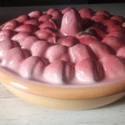 Vintage dessert plate in glazed ceramic with strawberry design, 1950s-1970s.