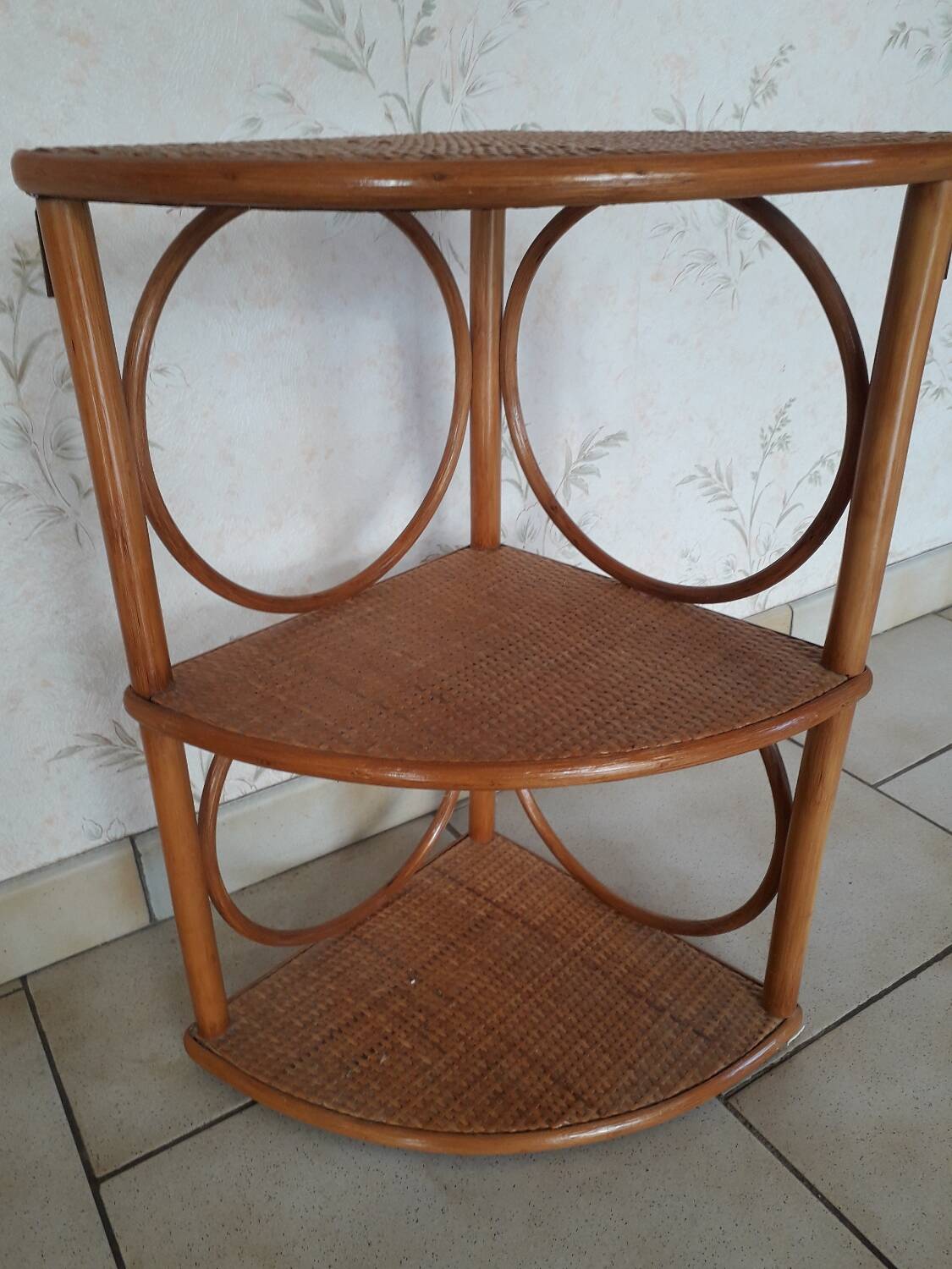 Bamboo rattan corner shelf