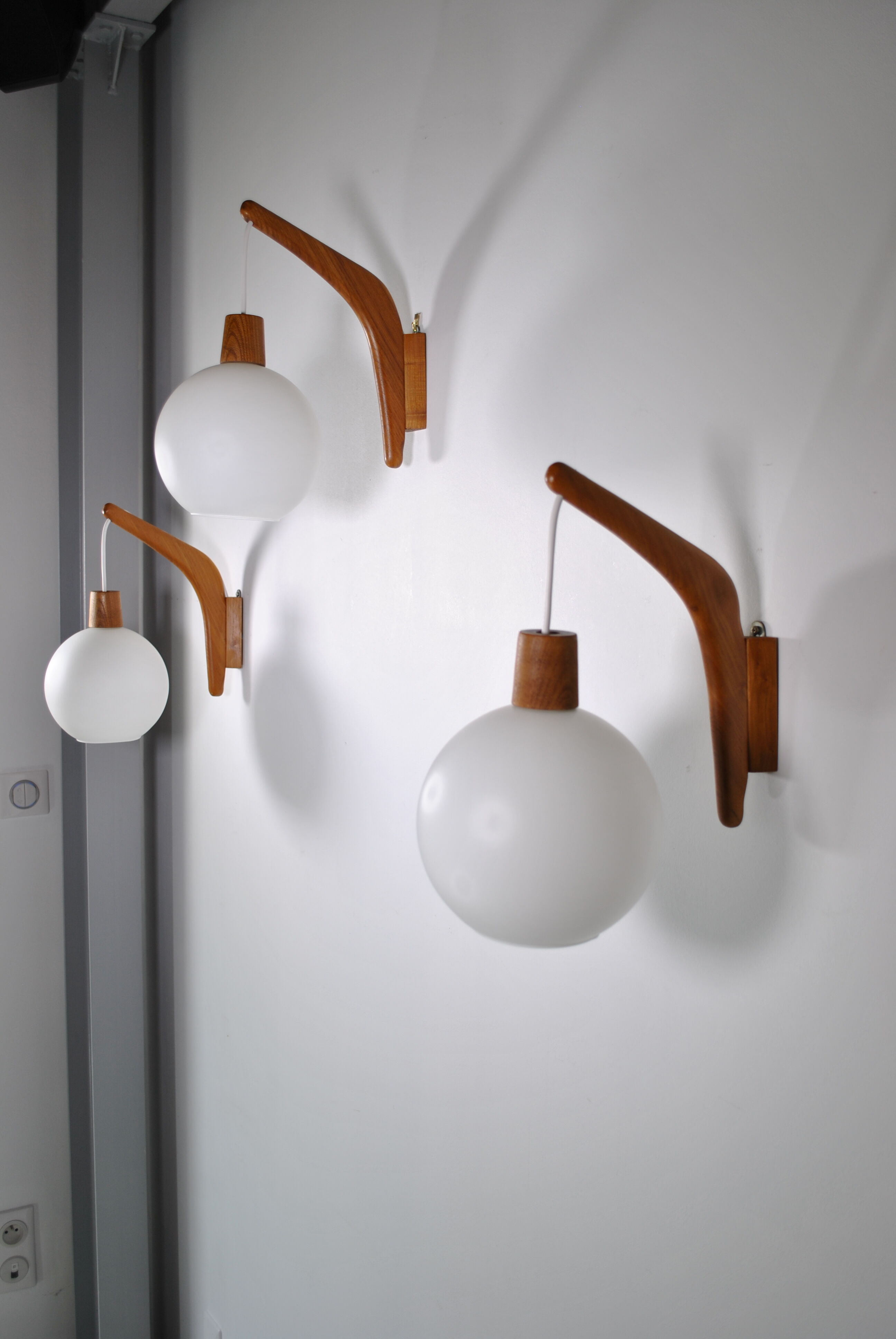 Teak wall lamps Rispal 1960