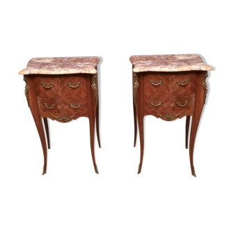 Pair of bedside in Louis XV style marquetry