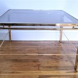 Coffee table glass smoked metal gilded Italian design 80s stamped