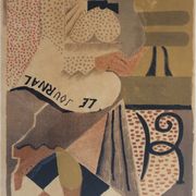 Michel Andrillon The newspaper, a woman sitting on a bench. Signed and framed colour printing