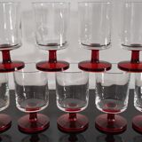 9 transparent Cavalier Luminarc glasses with red legs 70