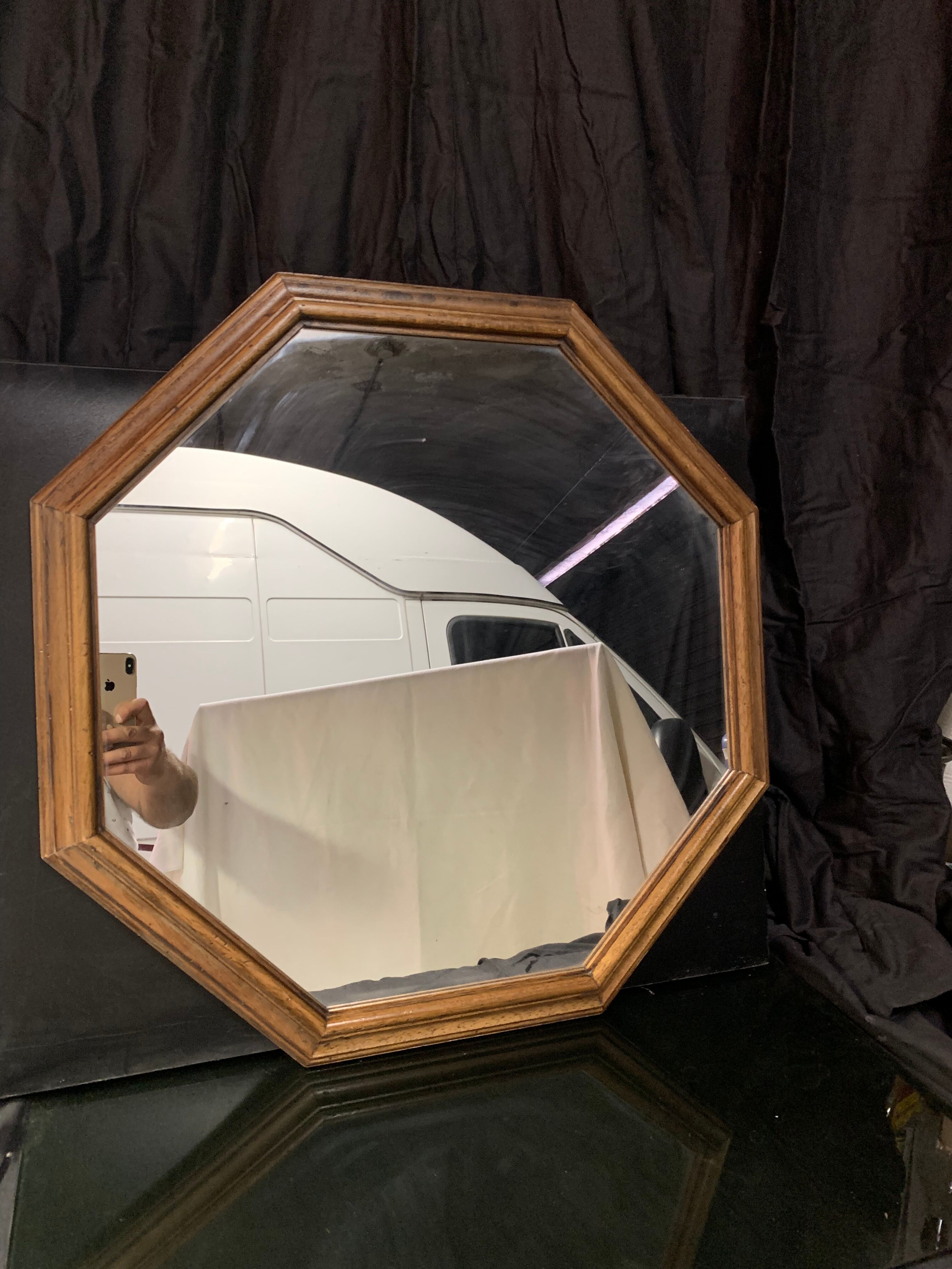 Octagonal vintage wooden mirror