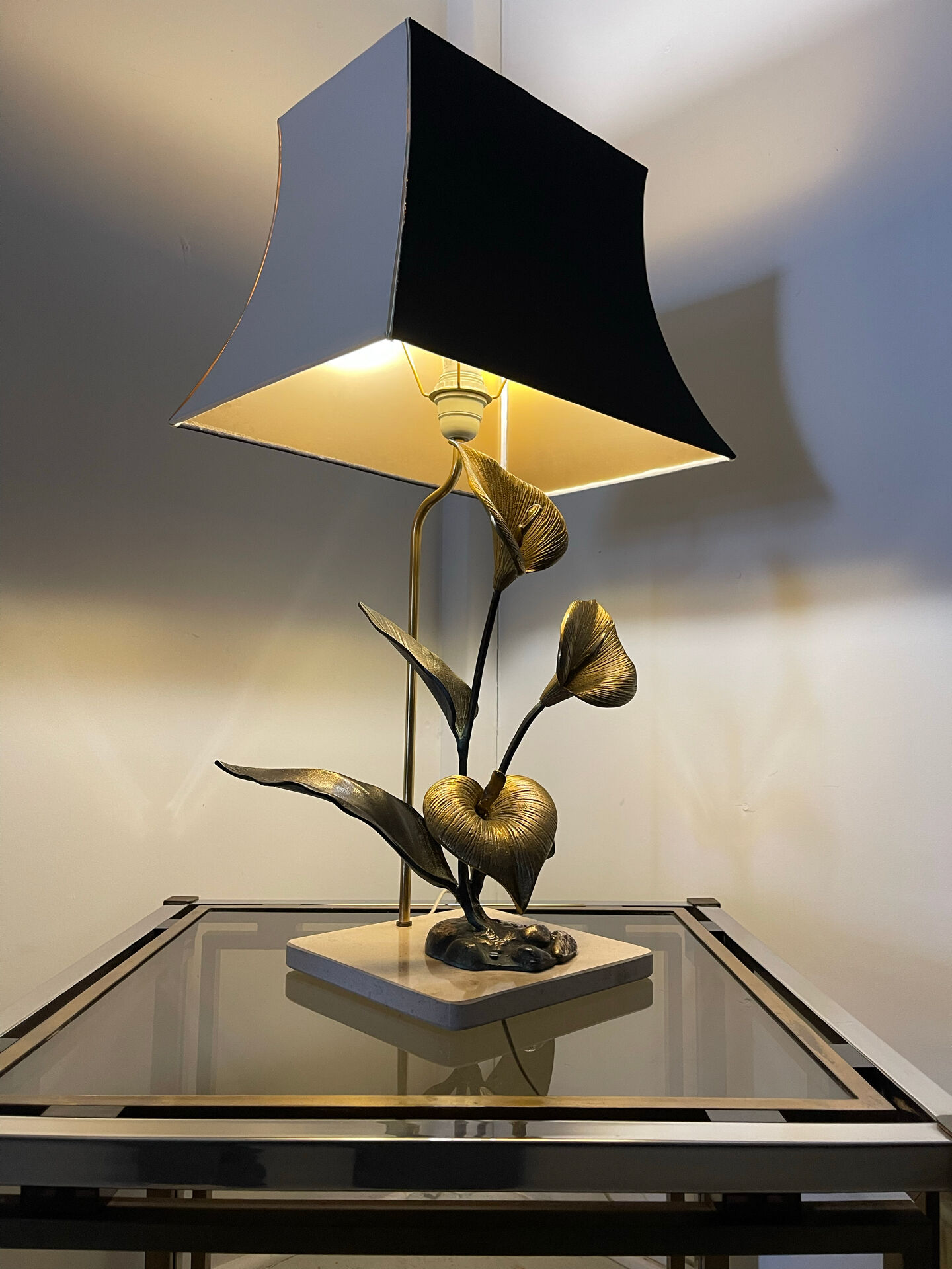 Lampe florale bronze 1970