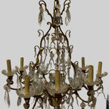 Lustre cage a seize lumières pampilles et coupelles de cristal xix siècle