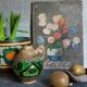 Table oil on cardboard the tulips hatched 30s