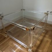 2 bout de canape plexi laiton et verre  circa 1970