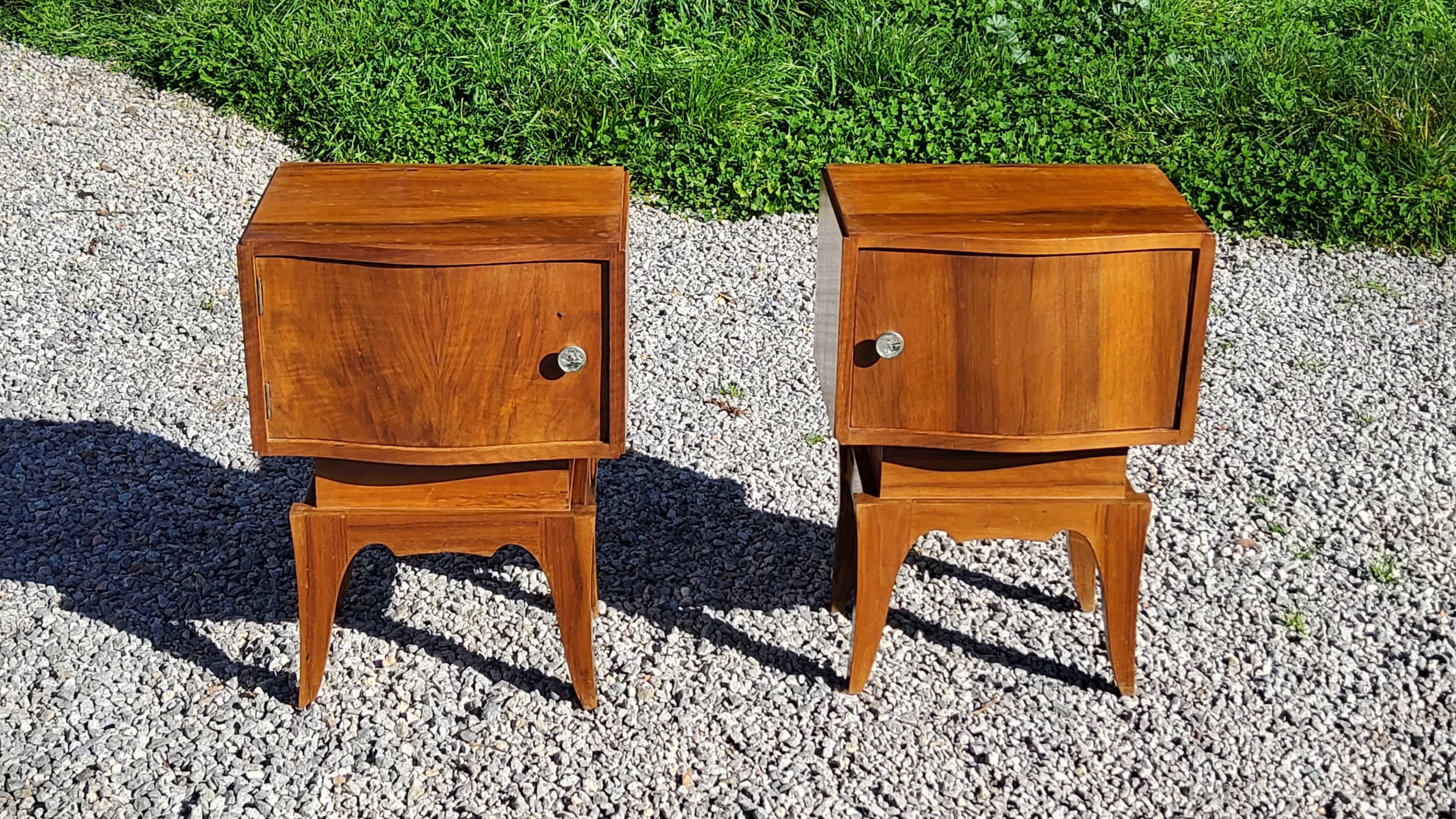 Pair of vintage 50s walnut bedside tables