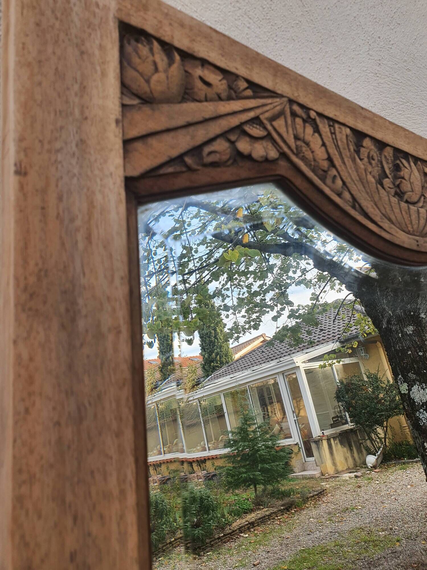 Art deco beveled mirror, old ice cabinet door