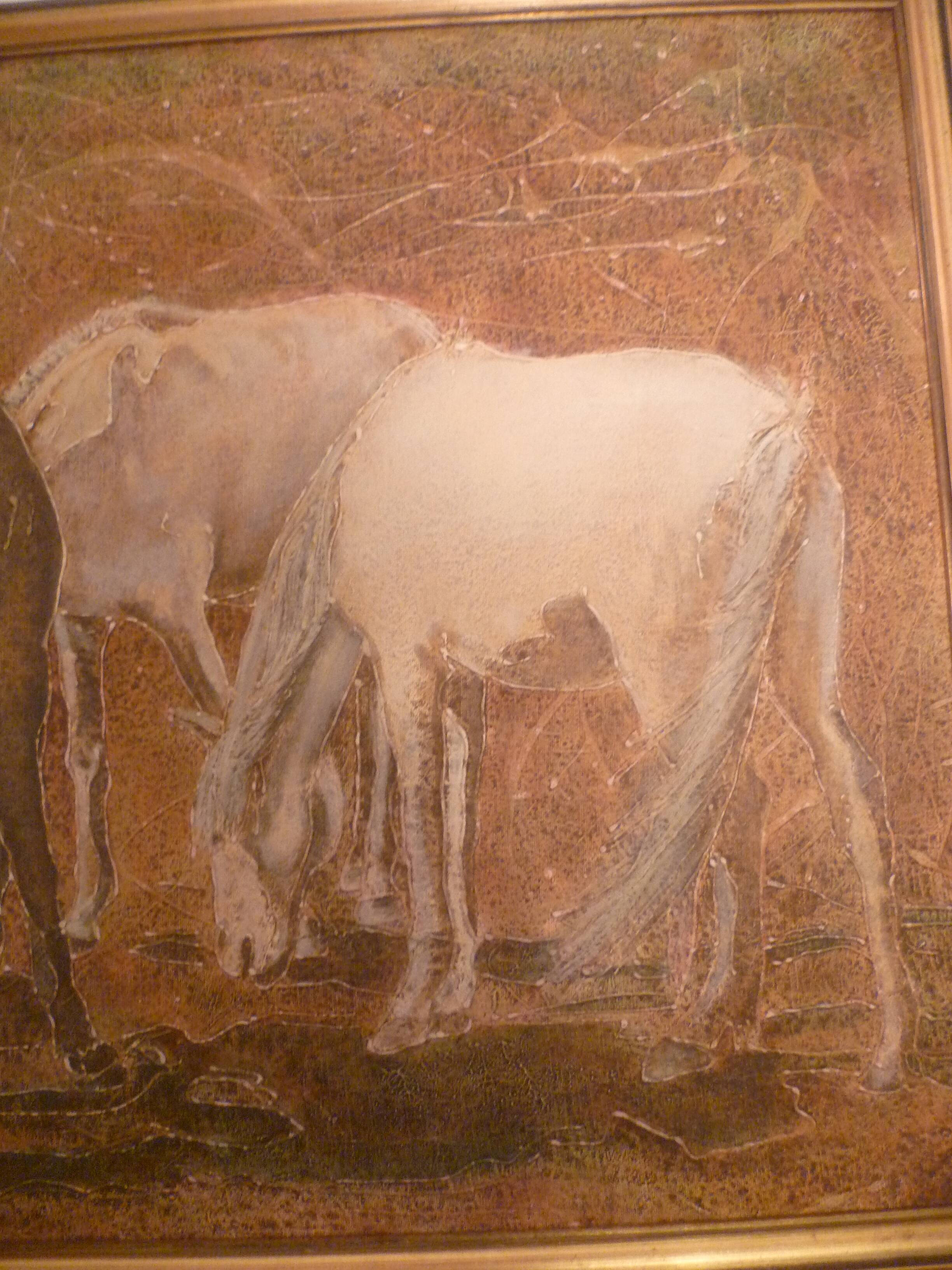 Unframed canvas painting "Horses" signed L. Grun in its frame
