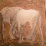 Unframed canvas painting "Horses" signed L. Grun in its frame