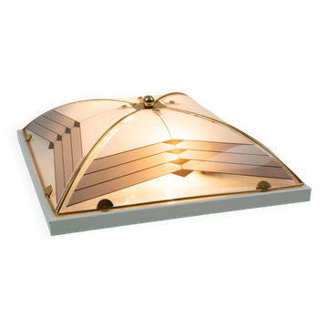 Vintage Art Deco Style White And Gold 1980s Ceiling Or Wall Lamp