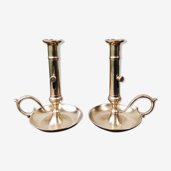 Duo of brass candle holders - cellar rat