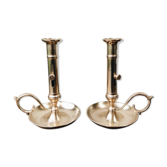 Duo of brass candle holders - cellar rat