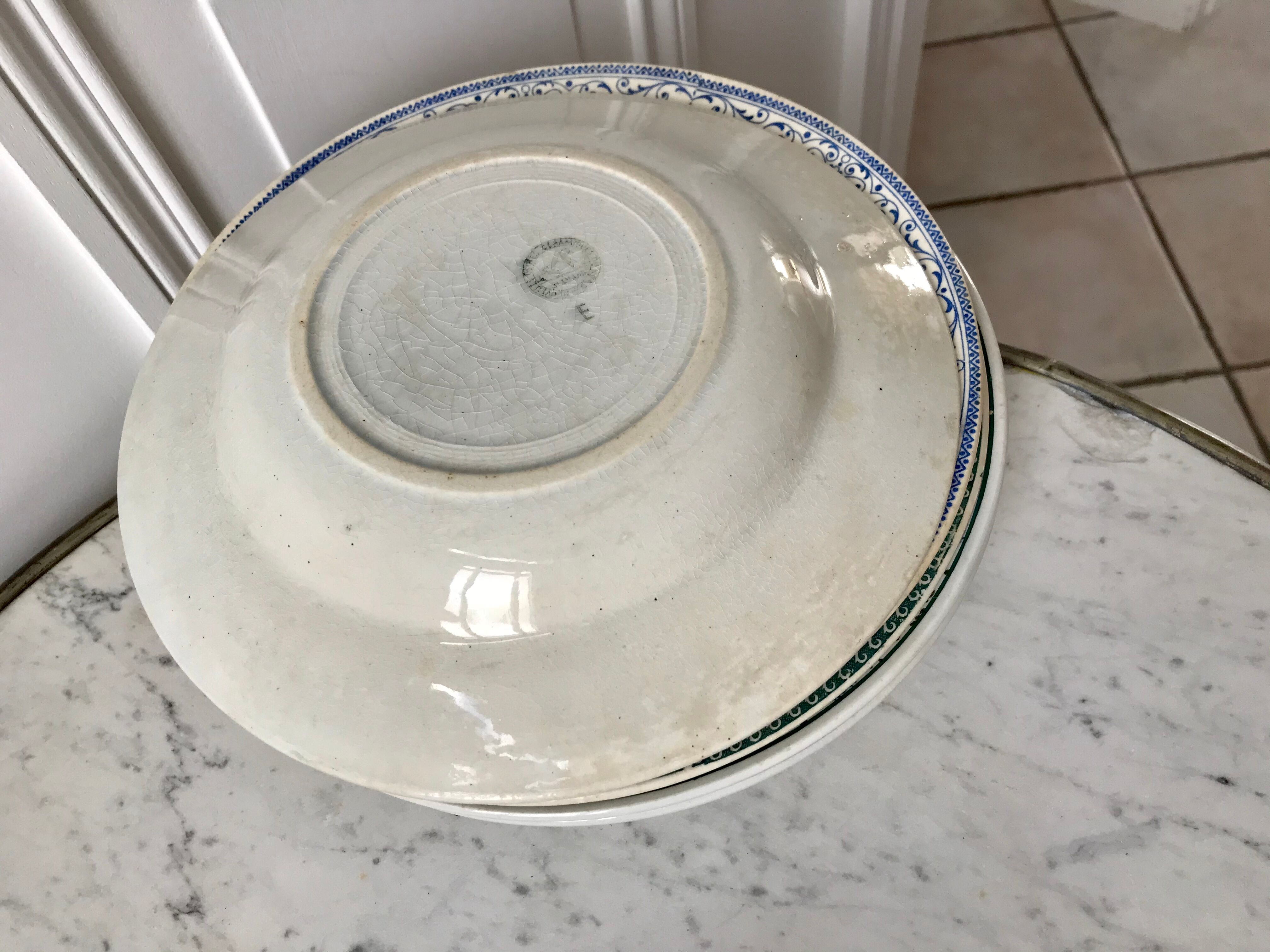 Set of 6 hollow plates Terre de Fer mismatched late nineteenth