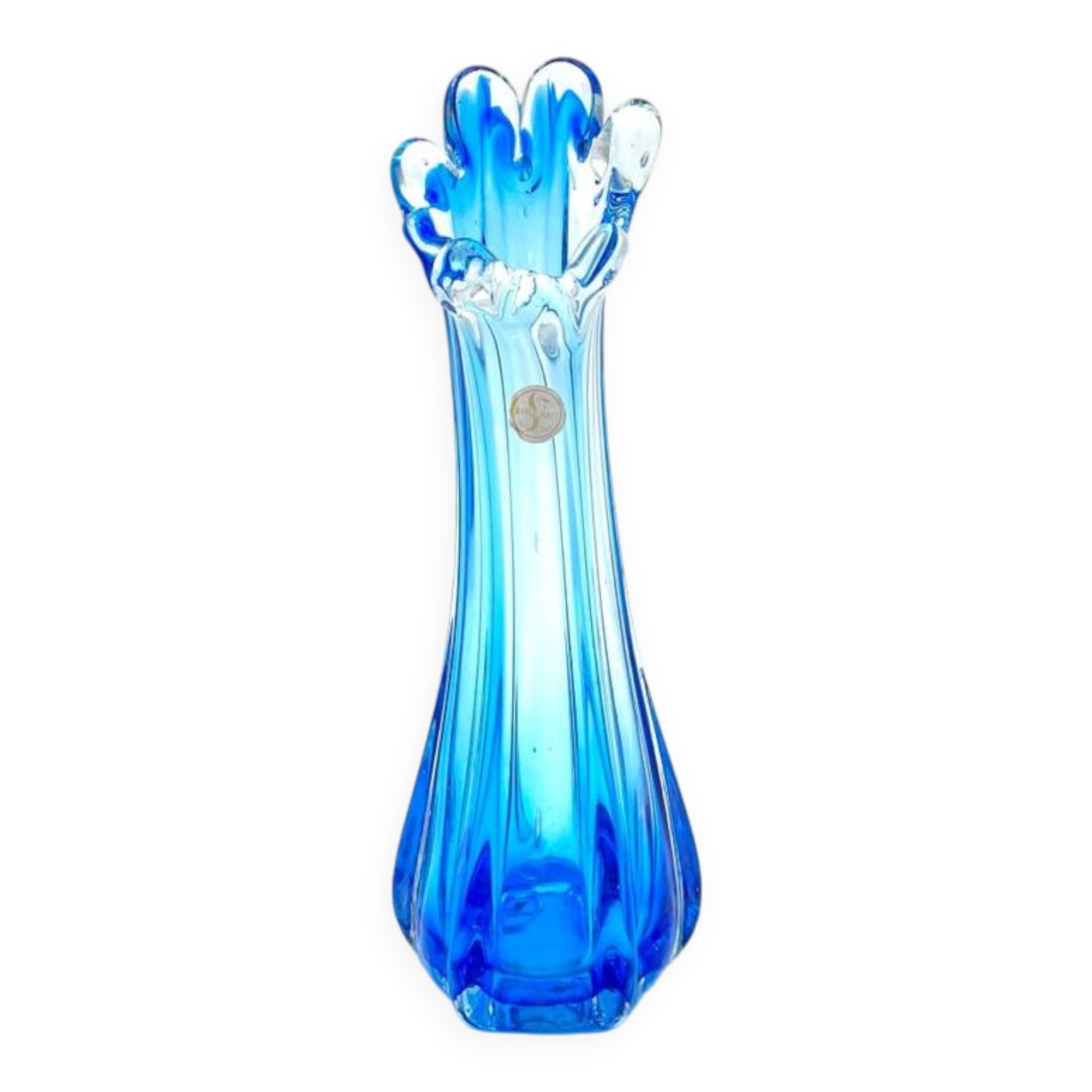 Vase Swing Sculptural – Stretched Glass Azure Blue – Korean Craftsmanship 1970