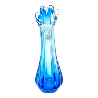 Vase Swing Sculptural – Stretched Glass Azure Blue – Korean Craftsmanship 1970