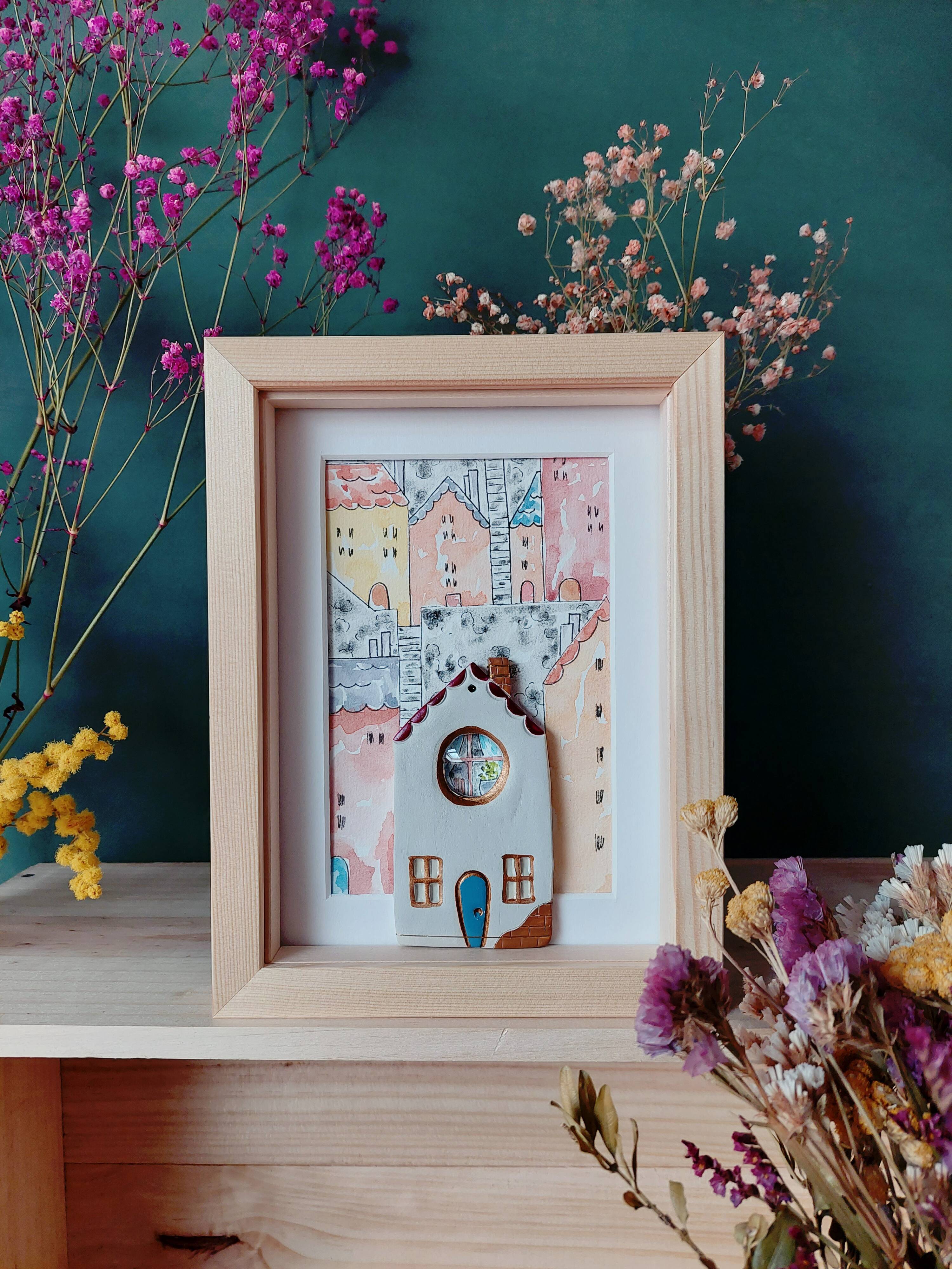 Relief composition of a city landscape inspired by old Lyon