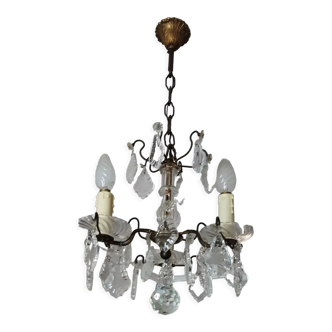 3 Pampilles de lustre vintage en verre, de forme octogonale biseautée, 1.5  cm 1.7 cm, 1516/3 -  France