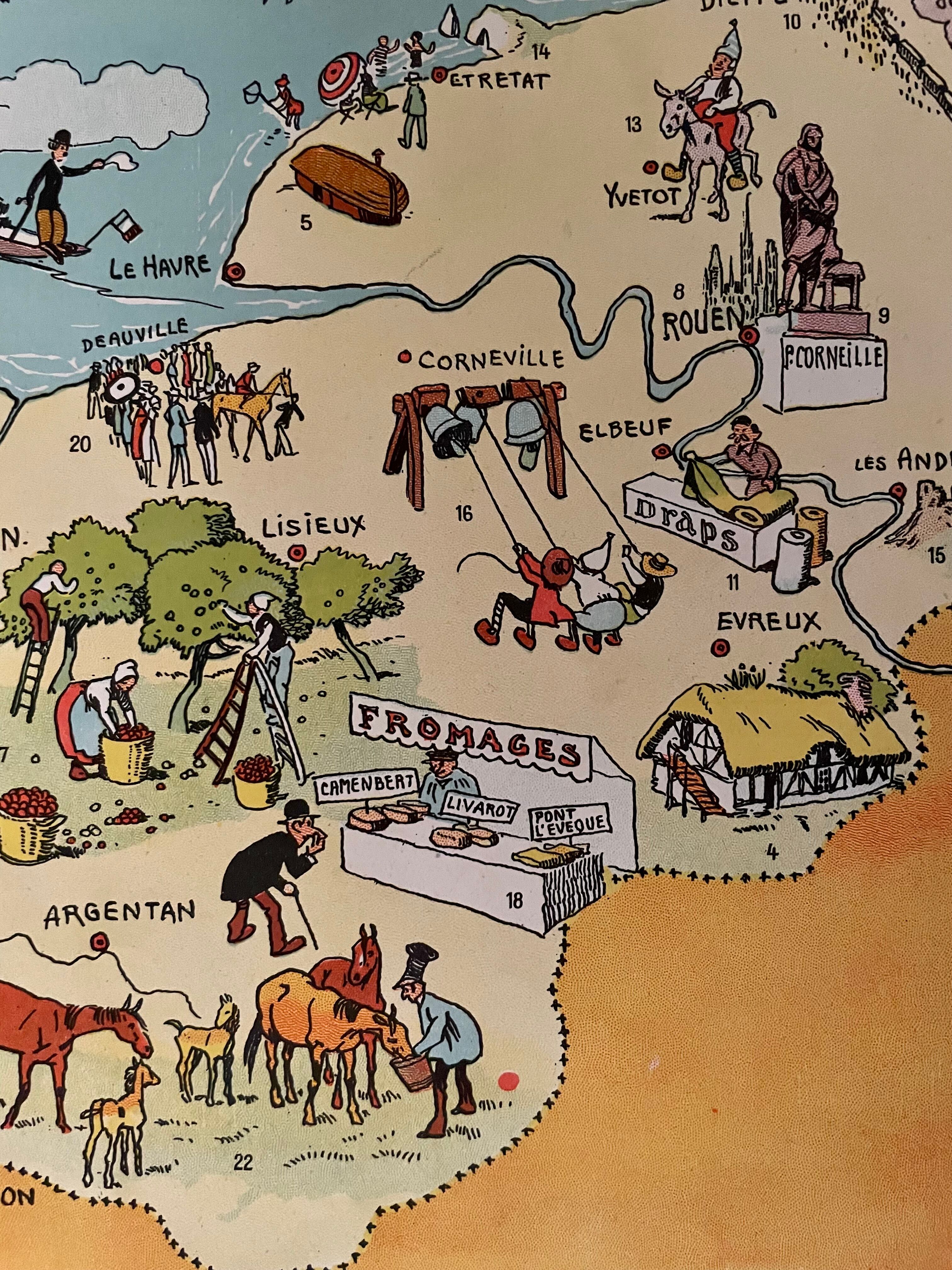 Old illustrated map of Normandy 1929 - JP Pinchon