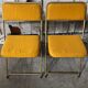Pair old folding chair lafuma golden metal & vintage yellow fabric
