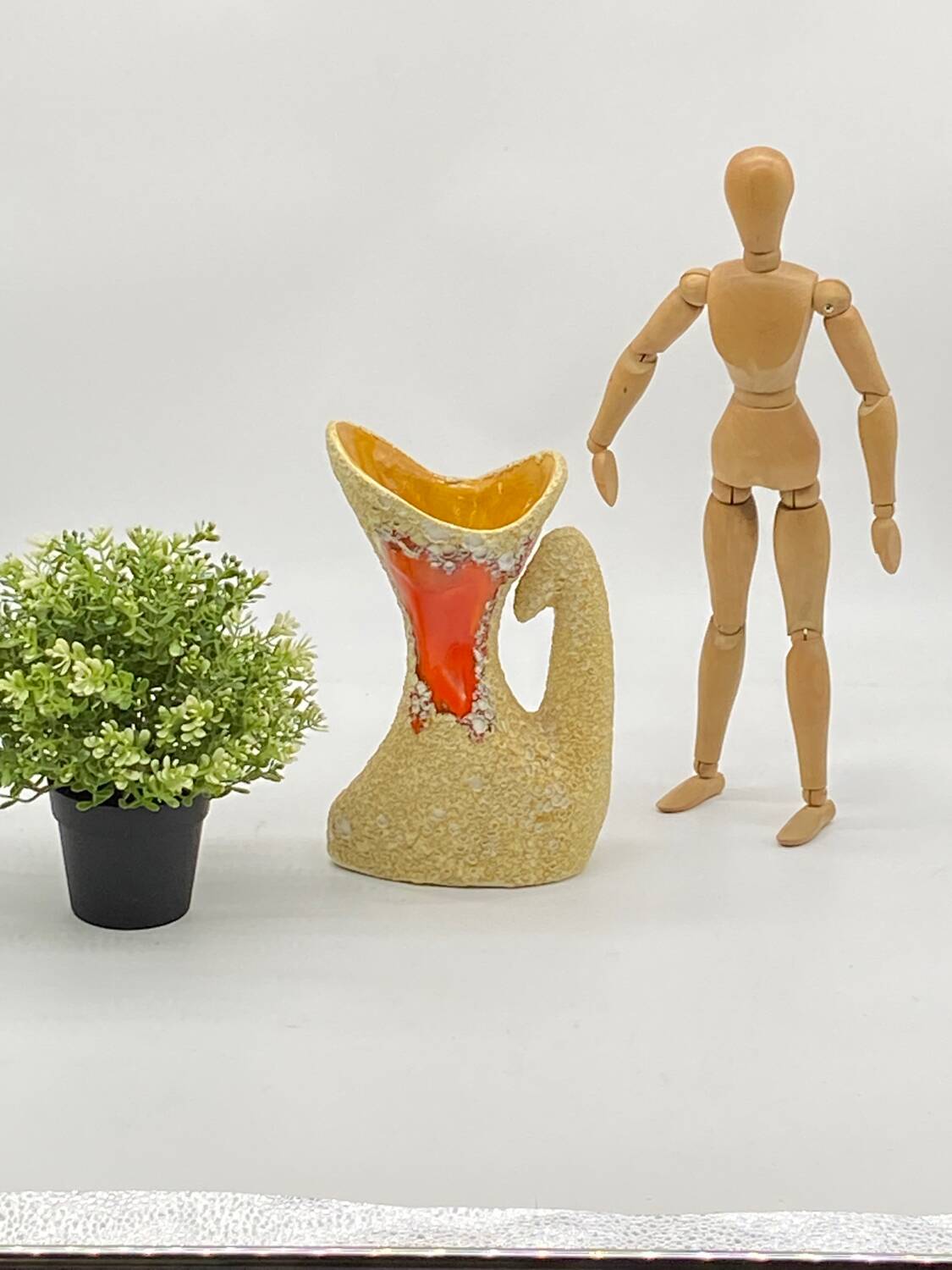 Fat lava vase / pitcher, Vallauris style, seafoam, vintage, 70's