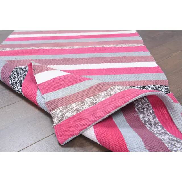 Vintage Turkish Hand-Knotted Wool Cotton Pink Kilim Runner Rug 72x172