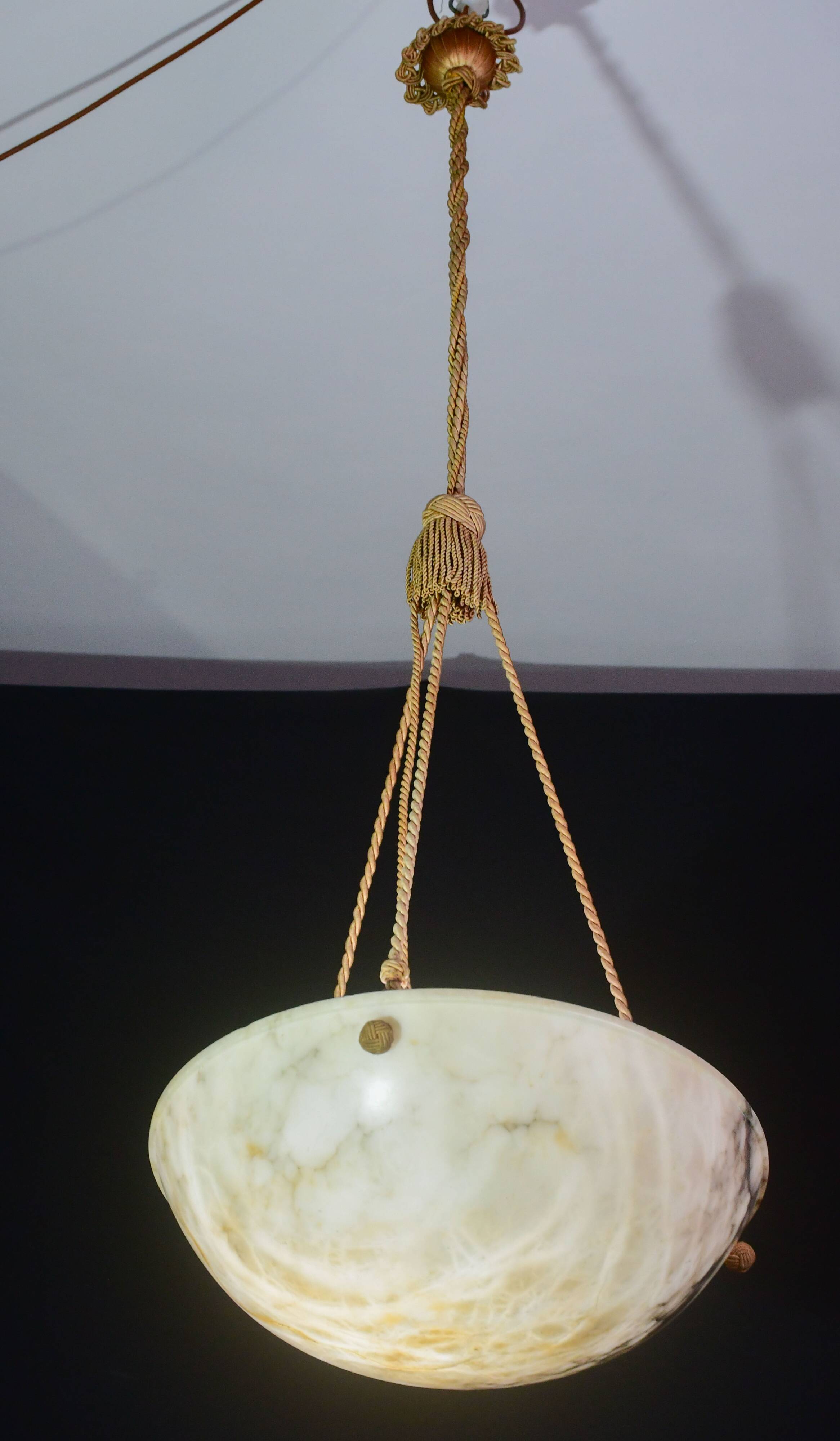 Great size superb Art Deco white alabaster chandelier, 1930s