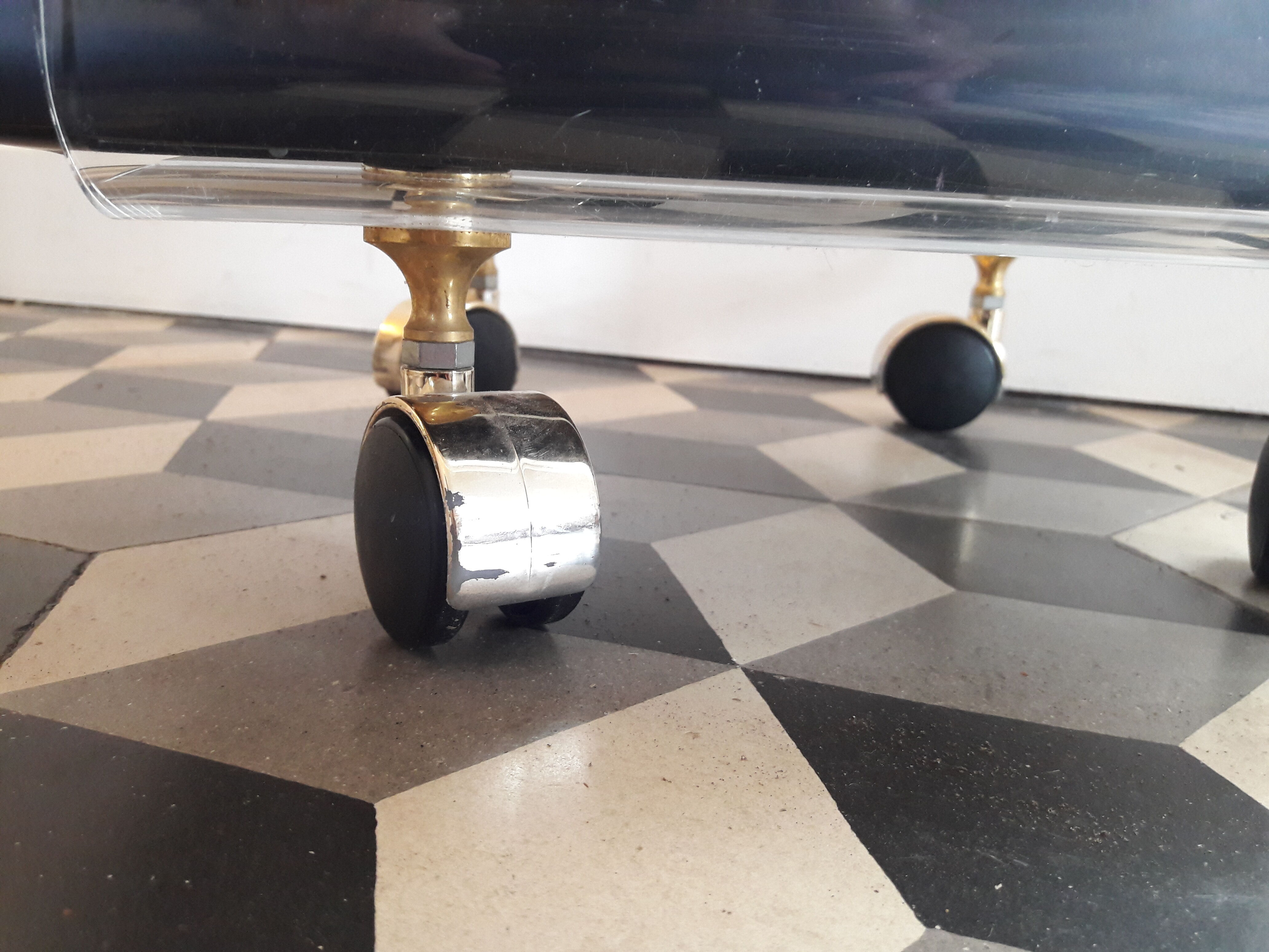 Bedside coffee table David Lange on wheels Plexiglass