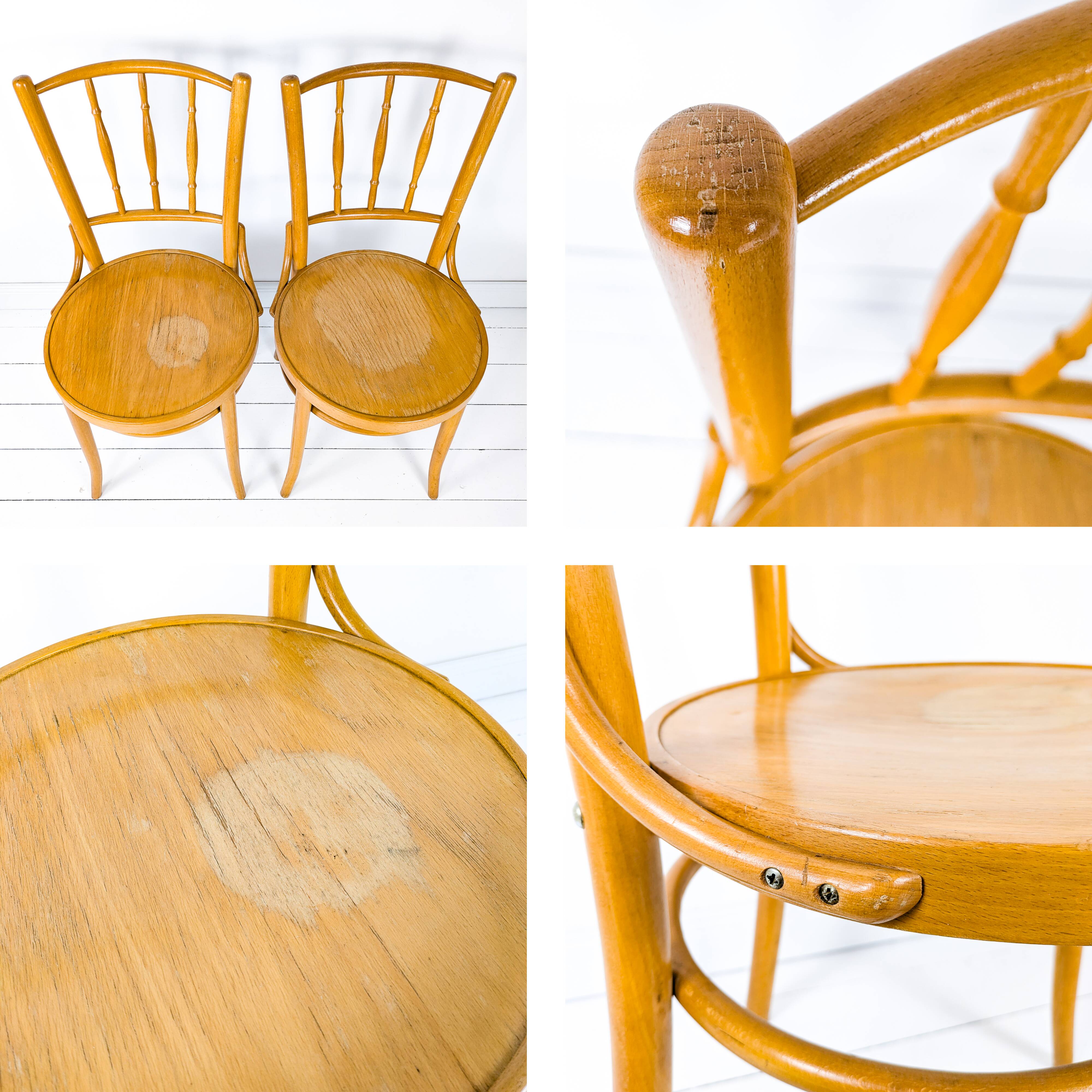 4pcs Vintage Cafe Chair Spacers Chairs Wooden Chair Mid Century Retro Bistro Chair Turned