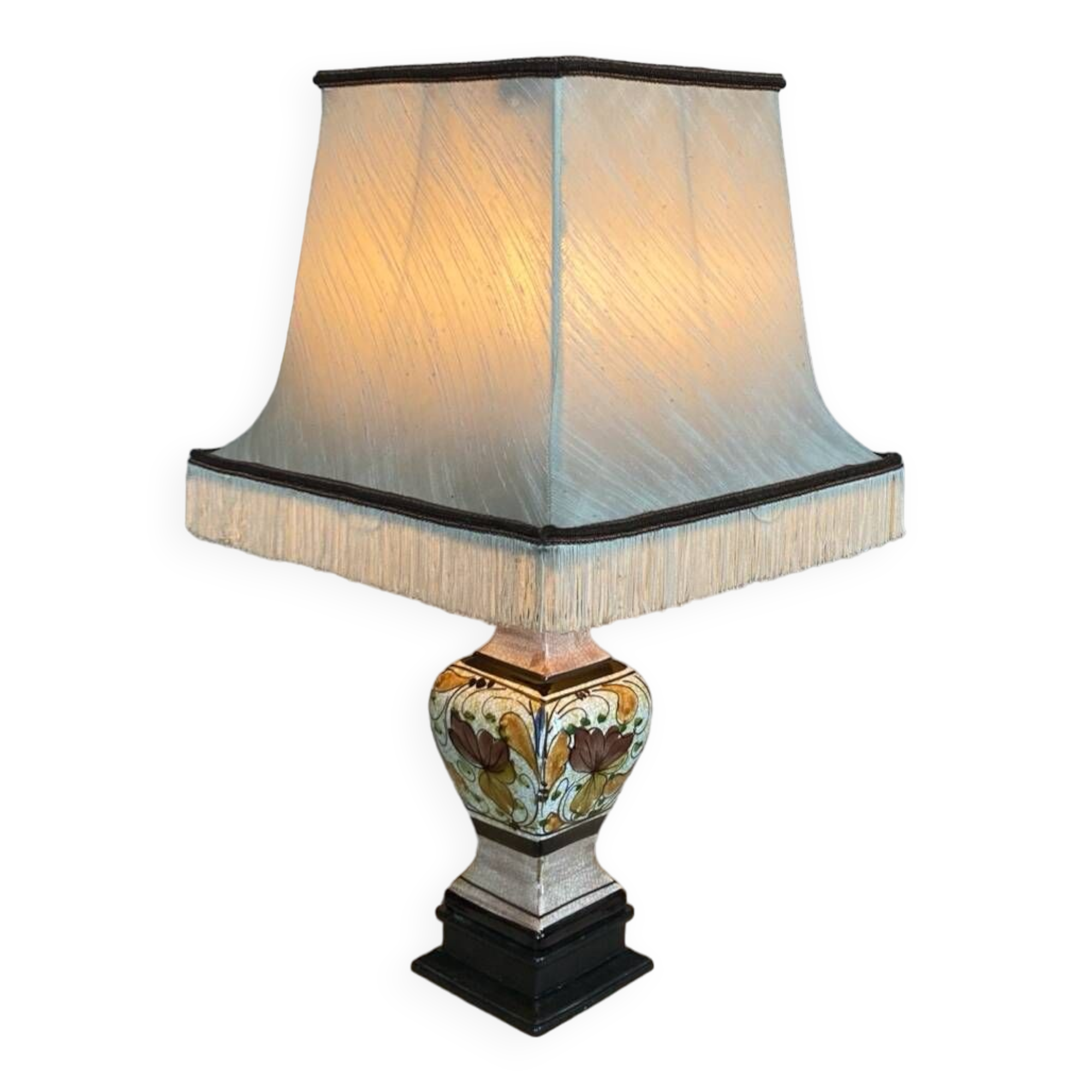 Living room lamp in cracked earthenware style, handmade decoration, 20th century